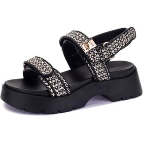 Women's Raffia Platform Sandals Adjustable Double Buckle Strap Open Toe Slingback Summer Beach Sandals Thick Sole