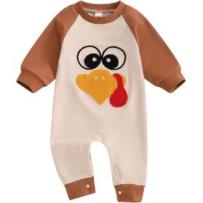 FYBITBO Thanksgiving Baby Boy Girl Outfit Little Turkey Jumpsuit Romper Newborn Onesie My First Thanksgiving Baby Clothes
