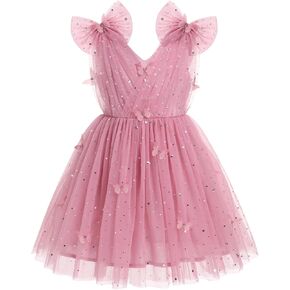 IMEKIS Toddler Kids Girls Butterfly Dress Sparkle Sequins Tulle Wedding Formal Birthday Dresses 2-10T