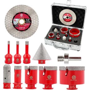 Diamond Core Drill Bit Set - FOCSTOL 12pcs Diamond Hole Saw Kit for Porcelain Tile Ceramic Marble Granite (6/6/8/20/35/50/75/100mm+20mm Finger Milling Bit+50mm Beveling Chamfer Bit+Hex+SDS) in Saudi Arabia