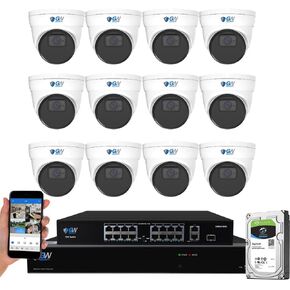 GW Security 32 Channel NVR UltraHD 12MP 4K @30FPS Face/Human/Vehicle Detection PoE Security Camera System with 12 x 12MP IP Microphone Smart AI Dome Cameras, Color Night Vision, Outdoor/Indoor Camera