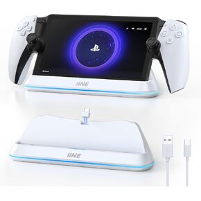IINE Charging Dock Station for PlayStation Portal, Charger Stand for PS Portal with RGB Light and Magnetic Type C Port, Non-Slip Charge Base Holder for PlayStation 5 Portal Console (Black)