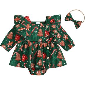 Madjtlqy Toddler Baby Girl Fall Outfits Winter Clothes 0 3 6 12 18 Months Long Sleeve Romper Dress with Headband Set