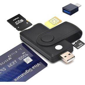 CAC Smart Card Reader Military, 5 in 1 USB DOD Military SIM/SD/TF/ID/IC Card Type USB C Adapter Compatible with Windows, Linux/Unix, MacOS X