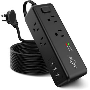Power Strip Surge Protector, 5 FT Extension Cord with 8 AC Ports and 3 USB Ports (1 USB C), 3-Side Outlet Extender Strip, Flat Plug, Wall Mount, Small Power Strip for Travel Office Dorm Home