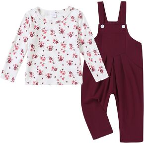 ZOEREA Toddler Girl Clothes 1-5T Baby Girl Outfits Fall Winter Stripe Floral Long Sleeve Top+Bib Overall Pants 2Pcs Clothing