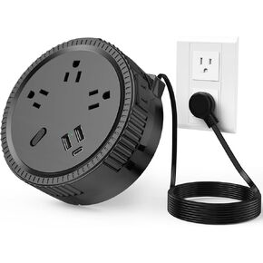 Auto Retractable Cord Power Strip，Bototek 6 Outlets with 3 USB Ports (1 USB C), Auto Retractable 6 ft Extension Cord, Flat Plug, Portable Travel Power Strip for Cruise Ship Home Office Dorm Room