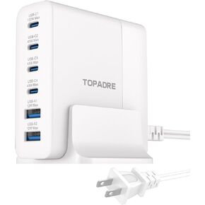 USB C Charger Block 80W, 6 Port Fast Charging Station Powered USB C Hub PD Charger for iPhone 15/14/13 Pro Max, iPad Pro/Air/Mini, for Samsung Galaxy S24, MacBook Pro/Air, White