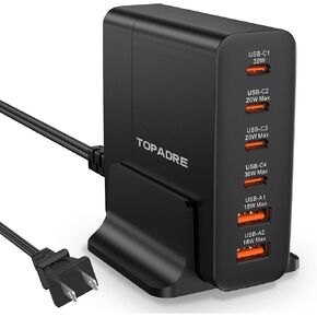 USB C Charger Block 80W, 6 Port Fast Charging Station Powered USB C Hub PD Charger for iPhone 15/14/13 Pro Max, iPad Pro/Air/Mini, for Samsung Galaxy S24, MacBook Pro/Air, White