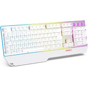 Gaming Keyboard ,Colorful Rainbow LED Backlit Keyboard with Ergonomic Detachable Wrist Rest,Transparent Aluminum Panel Keyboard with Mechanical Feeling 104 Keys for PC,Mac,Office/Gaming (black, K104)