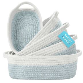 OrganiHaus Set of 5 White Rectangle Storage Baskets for Organizing, Small Woven Baskets for Storage Baskets for Bathroom, Nursery Storage Basket for Baby Nursery Organization, Small Organizer Bins