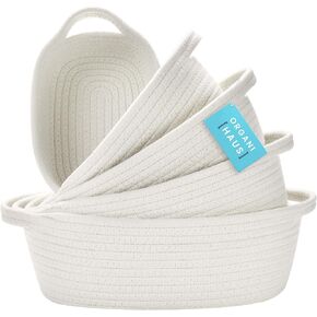 OrganiHaus Set of 5 White Rectangle Storage Baskets for Organizing, Small Woven Baskets for Storage Baskets for Bathroom, Nursery Storage Basket for Baby Nursery Organization, Small Organizer Bins