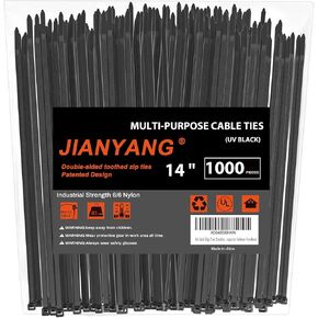 14 Inch Zip Ties Double Sided Toothed (Bulk 1000 Pack),85 LBS Tensile Strength Heavy Duty Cable Wire Ties With Self-Locking Adjustable More Durable Nylon Tie Wraps for Indoor Outdoor