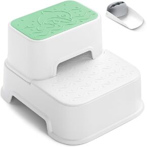 MangoHood 2 Step Stools for Kids - Double up Toddlers Stool Multifunctional Toilet Stepping Stool for Kids Anti-Slip Step Stool for Bathroom Sink, Potty Training, Kitchen (White-1Pack)