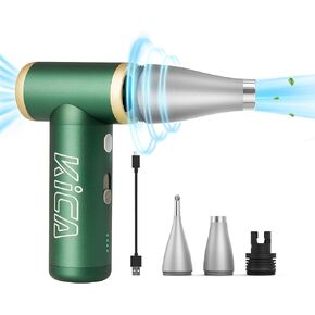 Compressed Air Duster-KiCA JetFan 2S Electric Air Duster,117000 RPM Rechargeable Cordless Air Blower for Cleaning Keyboard&PC, Jet Dry Duster with New Extreme Mode, Metal Shell-Green