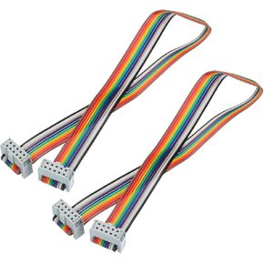MECCANIXITY 2 Pcs 16 Pin Flat Rainbow Ribbon Cable FC/FC Female Connector 1FT 2.54mm Pitch Breadboard Jumper Wires for Electronic Projects