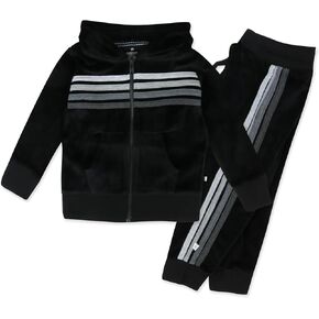HonestBaby Velour Pullover Hoodie and Zip Front Sweatshirt and Jogger Sweatpants Set