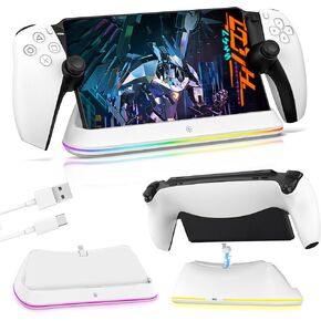 Stand with Charging Station for PlayStation 5 Portal with RGB Light – Colourful Charger/Dock/Holder for PS5 Portal Controller/Handheld with Type C Cable - Black