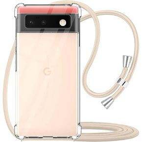 YESPURE for 16 Pro Clear Case Lanyard Crossbody Phone Case for Women Soft TPU Bumper Protective Case Shockproof Anti-Yellow Case with Adjustable Strap for 16 Pro - Beige