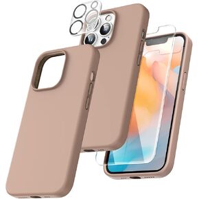 TOCOL [5 in 1 for iPhone 13 Pro Case, with 2 Pack Screen Protector + 2 Pack Camera Lens Protector, Slim Silicone Phone Case iPhone 13 Pro 6.1 Inch, [Anti-Scratch] [Drop Protection], Light Brown
