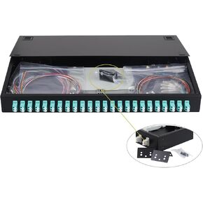 FYBOPTWU-12 دوبلكس Mutilmode 24 منفذ LC-OM3 من الألياف الضوئية صندوق حاوية مثبت على حامل + مجموعة صواني لصق من الألياف LC-UPC (تشمل الضفيرة والمقرنات)، صندوق لوحة تصحيح LGX 24 أساسيًا يناسب خزانة رفوف مقاس 19 بوصة in Kuwait