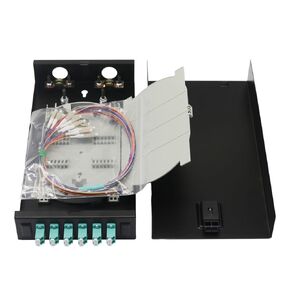 FYBOPTWU-12 Duplex Mutilmode 24 Port LC-OM3 Fiber Optic Rack Mount Enclosure Box + Splice Trays Fiber LC-UPC Kit (Include Pigtail & Couplers), 24 Core LGX Patch Panel Box fits for 19" Racks Cabinet