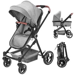 Convertible Baby Stroller, High Landscape Infant Stroller, Bassinet Mode Pram Stroller, Pushchair Adjustable, Foldable Aluminum Alloy Anti-Shock Stroller for Newborn (Pink)