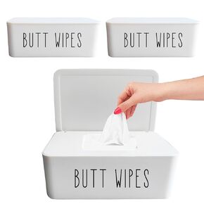 Moorfowl 3 Pack Baby Wipe Holder 7.28" L * 4.80" W * 2.75" Butt Wipes Dispenser for Bathroom Flushable Wipes Container Simple Aesthetic Diaper Wipes Holder