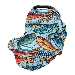 Fishing Baits Lures Baby Car Seat Covers Vintage Fisherman Net Carseat Canopy Soft Infant Stroller Cover Nursing Breastfeeding Covers for Girls Boys Newborn Fit Summer Spring Autumn