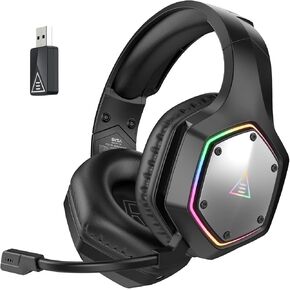 EKSA E1000WT Wireless Gaming Headset,2.4GHz USB Gaming Headphones with Microphone for PC, PS5, PS4, Nintendo Switch, 7.1 Surround Sound Gaming Headset, RGB Light, Ergonomic Design for Birthday Gift