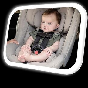 Smart Baby Car Mirror with Lights, Voice Control Safety Car Seat Mirror for Baby Rear Facing Infant with Wide Crystal Clear View, Shatterproof, Fully Assembled, Crash Tested and Certified