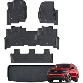 سجادات الأرضية وبطانة الحمولة لسيارة Ford Expedition 2018-2024 ذات 7 مقاعد مع مقاعد دلو ثانية، حماية من جميع الأحوال الجوية، بطانات أرضية مطاطية TPE، ملحقات السيارة، أسود (ليس للحد الأقصى) in Kuwait