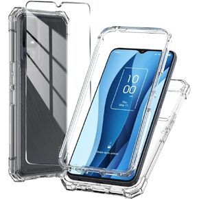 for TCL 40 XE/X 5G Phone Case with Tempered Glass Screen Protector,Slim Soft Silicone Full-Body Protective Case for TCL 40 XE (Black, Silicone Series)