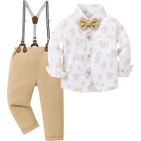 YALLET Toddler Baby Boy Clothes Suit Gentleman Wedding Outfits, Formal Dress Long Sleeve Shirt+ Bowtie+ Suspender Pants 1-5T