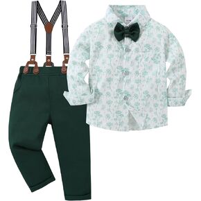 YALLET Toddler Baby Boy Clothes Suit Gentleman Wedding Outfits, Formal Dress Long Sleeve Shirt+ Bowtie+ Suspender Pants 1-5T