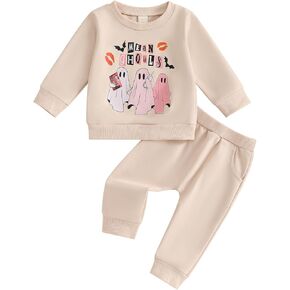 Toddler Baby Girls Halloween Outfits Ghost Printed Pullover Long Pants 2Pcs Fall Clothes Set