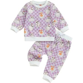 Toddler Baby Girls Halloween Outfits Ghost Printed Pullover Long Pants 2Pcs Fall Clothes Set in Saudi Arabia