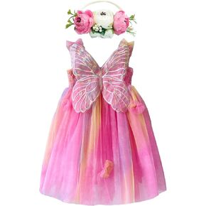 BGFKS Baby Girl Rainbow Floral Tutu Dress,Toddler Girls Birthday Party Princess Dresses with Floral Headband.