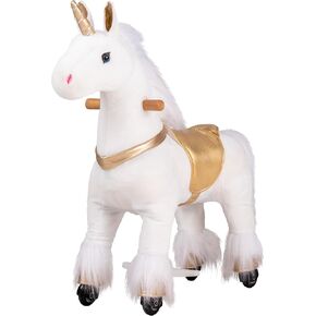 لعبة ركوب الخيل لمدة 3-5 سنوات، حصان ركوب الخيل الحقيقي للأطفال مع عجلات (بني، 29.92 بوصة طول × 9.84 بوصة عرض × 31.12 بوصة ارتفاع) in Kuwait