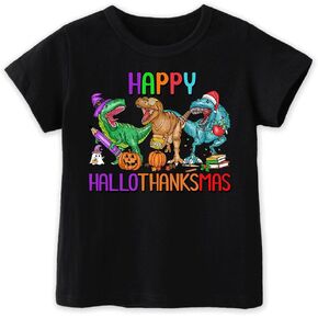 Kids Tollder Baby Boys Girls Holiday Season T-Shirt Short Sleeve Happy Hallothanksmas T-Shirt Funny Gift