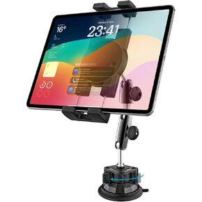 GDZN Dashboard Truck Tablet Mount, [Dual Knob Lock] Car/Pickup Truck Suction Cup Tablet Holder, Ultra Sturdy Metal Arm Semi Truck Windshield Stand for iPad Pro 11 12.9, Galaxy Tab, Fire, 4-13" Devices