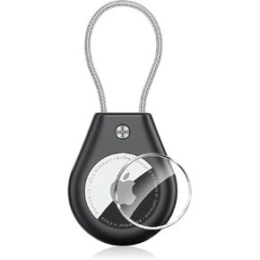AirTag Holder IPX8 Waterproof, 4 Pack AirTag Keychain Holder with Wire Cable for Apple AirTags, Ultra Durable Anti-Lost Lock Keychain Holder for Luggage,Dog,Key,Black