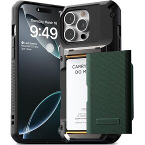 VRS DESIGN Damda Glide Pro Card Holder Case for iPhone 16 Pro Max (2024), Sturdy Semi Auto Card Slot Wallet [4 Cards] Case Designed for iPhone 16 Pro Max (2024) Logo Khaki
