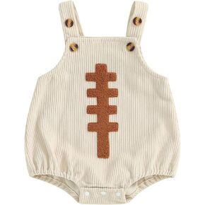 Football Baby Boy Girl Outfit Embroidery Football Romper Overalls Sleeveless Corduroy Bodysuit Game Day Outfit