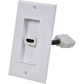Monoprice Inset Wall Plate - with 4in Built-in Flexible High Speed HDMI Cable with Ethernet, 1-Port 2-Piece, White
