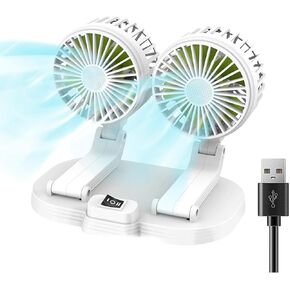 Car Fans, Portable Vehicle Cooling Fan, Dual Head USB Fan for Car with 2 Speeds, 360° Rotation, 5V/2A Usb Powered Car Fan for Car Dashboard, SUV,RV,Sedan,Truck,Cruise,Home & Office (1-BLACK)