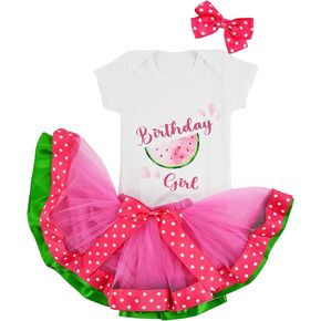 Infant Baby Girls 1st Birthday Watermelon Outfits Romper with Headband + Tutu Skirt Toddler Princess Dress