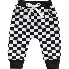 Toddler Checkered Pants Baby Girl Boy Elastic Waist Jogger Pants Kids Casual Plaid Trousers Infant Long Sweatpants