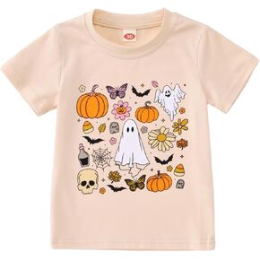 IZYJOY Toddler Baby Girl Halloween Shirt Cute Ghost Pumpkin Floral T-Shirt Kids Spooky Season Short Sleeve Tee Fall Tops