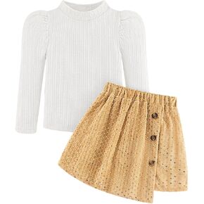 Baby Girl Clothes Toddler Girl Skirt set Girls' Fall Outfits Long Puff Sleeve Tops and Sequin Mini Skirt